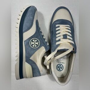 Tory Burch 59985 Sawtooth Logo Sneaker Blue/Cream Womens 7.5 US